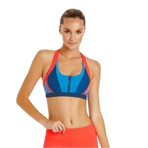 Lorna Jane Blue and Red Racerback Zipper Sports Bra